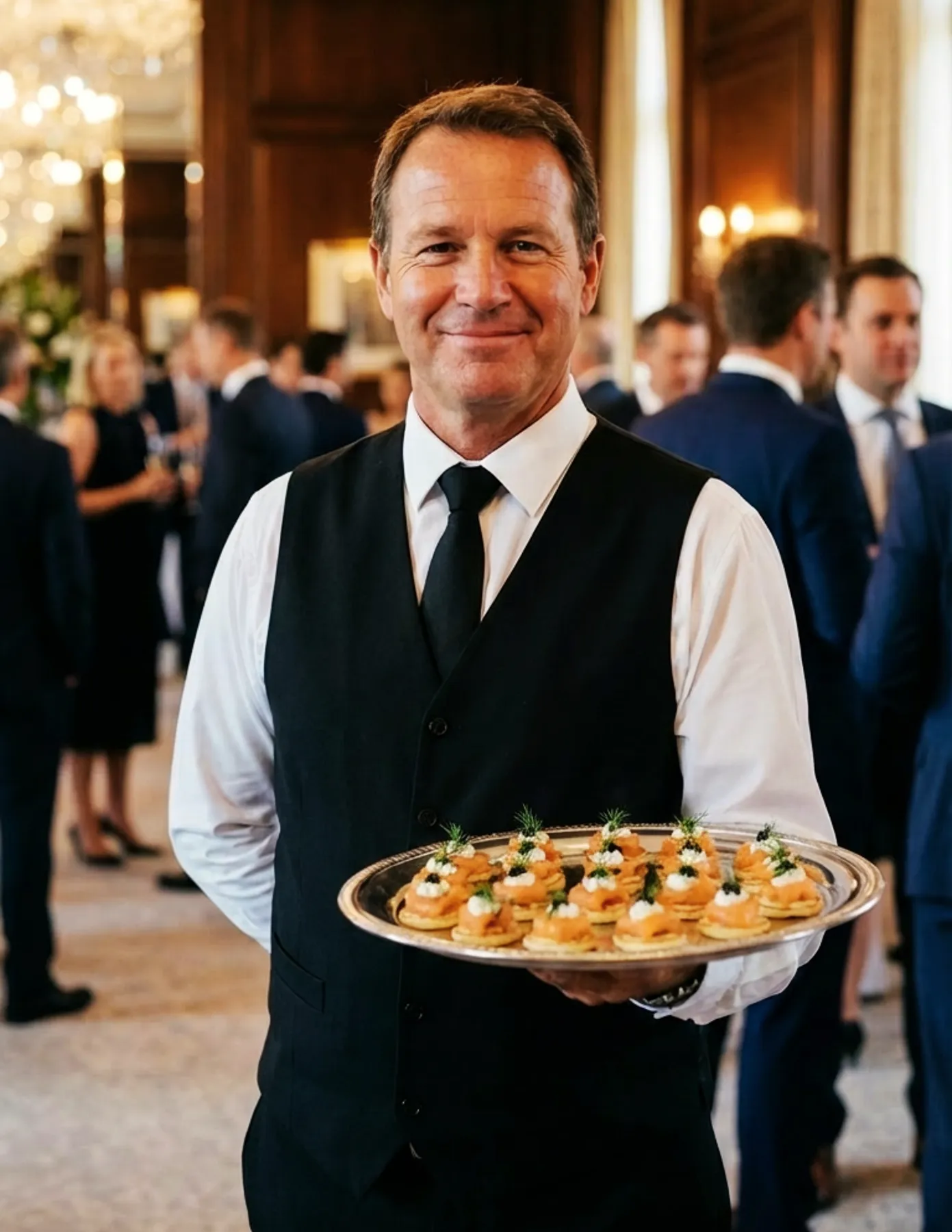 Catering staff serving guests at a formal event